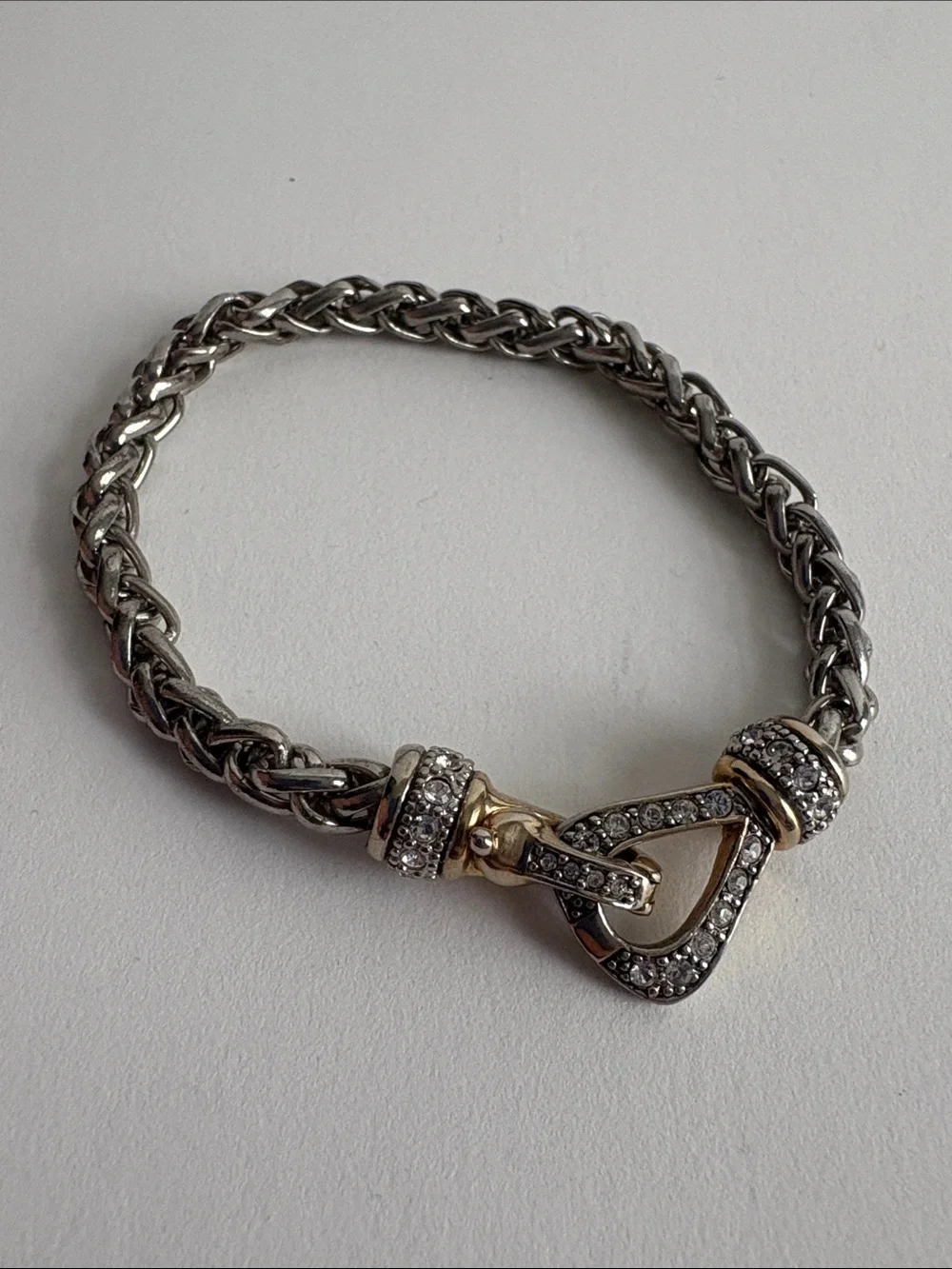 Two Tone Pave Link Bracelet Silver Gold Crystal Statement Jewelry